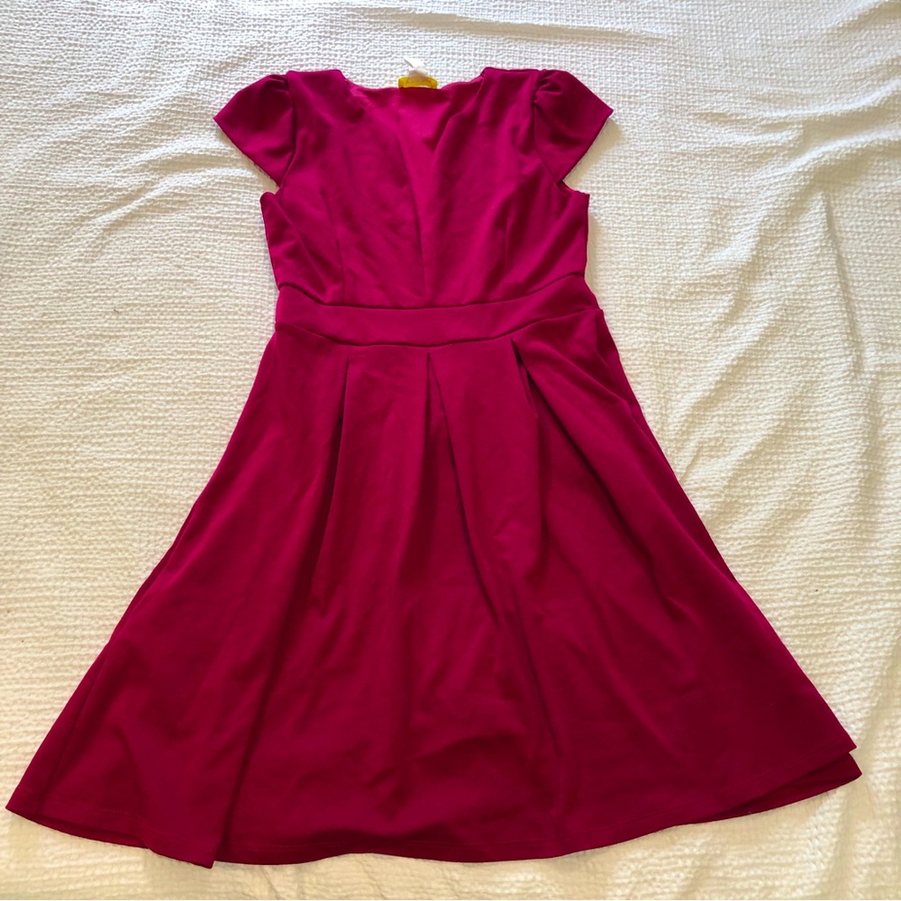 Raspberry ModCloth stretch cap sleeve deep V jersey dress size M